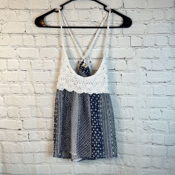 Hollister blue and white Tank Top, lace top and sheer bottom, size small - Picture 1 of 6